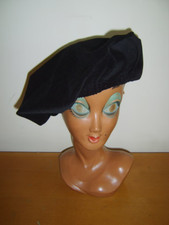 Black Velour Medieval HAT BERET Tudor Renaissance Artist Fancy Dress Costume New