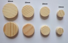 PINE SOLID WOOD Plugs for 15 20 30 35 40 45mm Hole Wooden Button Caps Cover Flat