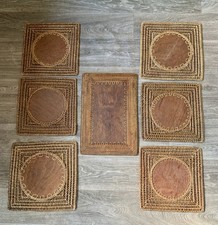 6 Rattan VTG Placemats&Charger Rattan&Wood Mats12.5x12.5”Charger18x12”colonial.