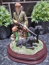 Gamekeeper Sculpture Bird Hunting scene , Black Labradors