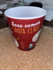 Small Plastic Beaker Cup For Christmas 7cm Diameter 8cm Tall decorated. In Red