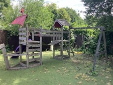 Kids Wooden Pirate Ship Swing and Slide Set for Outdoor Fun