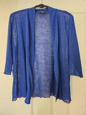 NWOT Tigi Edge to edge short sleeved cardigan jacket Cobalt Blue Linen-esque