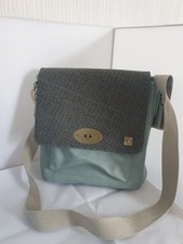 HOUSE OF TWEED FAUX LEATHER HANDBAG CROSSBODY PALE BLUE WITH DARKER BLUE TWEED
