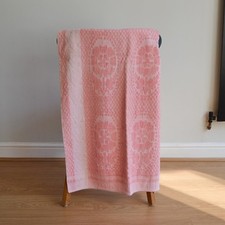 Vintage Pink Towel, Cotton Flower Patterned Towel Heart Design 65cm x 122cm