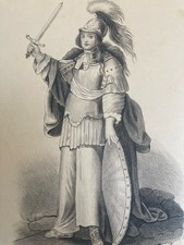 Very Nice Drawing Pencil 1890 Portrait Child Roman Rome Xixth Helmet Italy Art