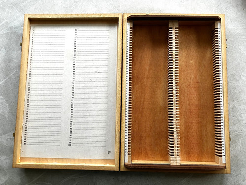 Wooden microscope slide - , box