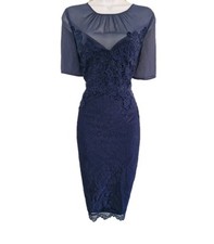 Womens Coast Navy Blue Floral Lace Formal Mother Of The Bride Pencil Dress 12.