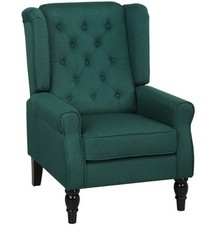 Accent Chair Wingback Armchair Button Tufted Club Wood Fabric Seat Dark Green