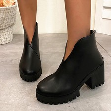 Women's Platform Chunky Heels Chelsea Fashion V-cut Back Zipper Round Toe Bootie