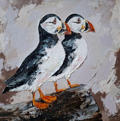 Puffins original oil - puffins,