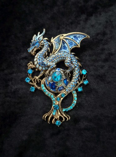 Fantasy dragon brooch blue - dragon,