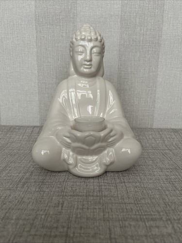 White ceramic sitting buddha - white,