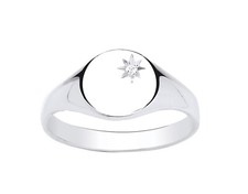 Diamond Signet Ring Solid Sterling Silver Ladies Oval
