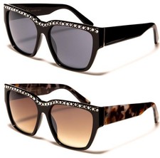 WOMEN'S OVERSIZED SUNGLASSES WRAP DIAMANTE RHINESTONE BROW BAR BIG UV400 LADIES