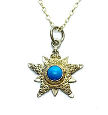 Small Antique 1909 CH Charles Horner ST. Silver Turquoise Glass Star Pendant