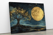 Large Tree of Life Gold Moon Style Abstract Canvas Wall Art Picture Print Decor