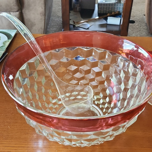Faceted glass punch bowl - faceted,