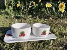 Cute Raspberry Motif Jam Serving Buffet Bowls with Plate Set of 2