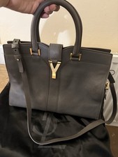 Authentic Yves Saint Lauren YSL YLine Cabas   Soft Leather Bag - Grey Small Size