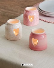 Set of 3 Pink Ceramic Heart Cut-Out Tea Light Candle Lanterns by Next
