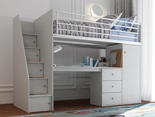 Grey wood finish Captains high sleeper kids bed frame.Desk,Drawers storage