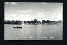 Iola Wisconsin WI c1940s RPPC FISHING on Iola Mill Pond in a Wooden Row Boat