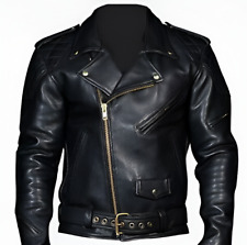 Mens Real Cow Leather Bikers Moto Jacket With Quilted Panels BLUF Jacket - JAC10