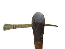 GENUINE EARLY AFRICAN TRIBAL AXE WITH DECORATIVE HAND FORGED BRASS HEAD