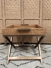 OKA Side Table Sovannah Rattan Glass & Stainless Steel, Sand