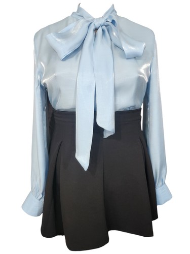 Blue shiny organza pussybow - shiny,