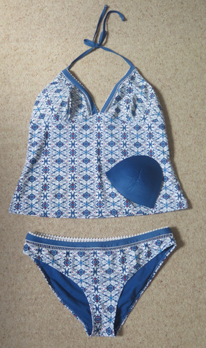 Women blue mix tankini - blue,