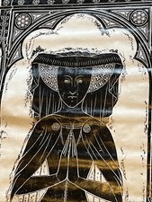 Vintage Brass Rubbing on Paper-Lady Cobham, Lingfield-Medieval Monumental Plaque