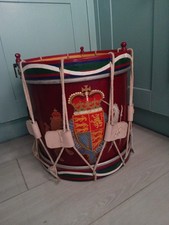 Vintage Hand painted Royal armorials Wood Military Marching Band rope Drum