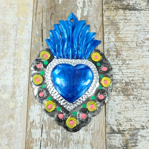 Mexican tin painted heart - mexican,
