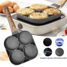 4 Hole Egg Pan Non-Stick with Wooden Handle for Cooking Burgers and Omelets UK