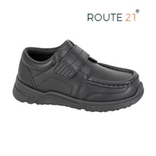 Boys School Shoes Route 21 Maxwell Black Touch Fastening Boat Shoe UK 10-6