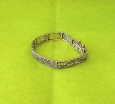 Vintage 925 Sterling Silver Marcasite Bar Linked Ladies Bracelet 18 cm & 18 g