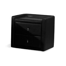 Bedside Table Black Leather Two Drawer Assembled Two Drawer Clear Glass Top