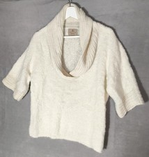 Spirit Of The Andes womens cream/ivory Alpaca cowl neck 1/2 sleeve sweater sz S