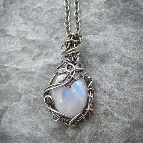 Moonstone leaf pendant - leaf,