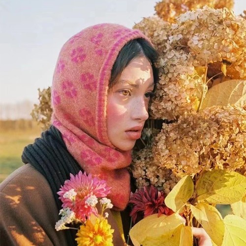 Knitted floral balaclava - knitted,