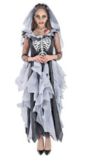 Ladies Zombie Bride Costume Skeleton Day of Dead Dress size 8 Veil & Headband