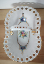 The Regal Bone China Basket With Handle Blue & Gold Vintage VGC