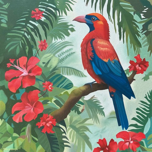 Tropical bird oil painting