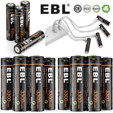 EBL AA AAA Rechargeable Lithium Li-ion Batteries / USB 1.5V Battery w/ Cable Lot