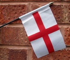 ENGLAND ST GEORGE HAND WAVING FLAG small 6" x 4" with 10" pole ENGLISH 3 LIONS