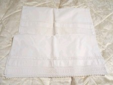 Antique Linen Bolster Pillowcases Pair Of Lace Edge 100 X 50 cm - P2