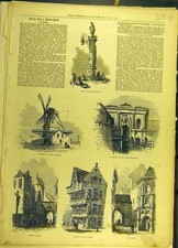 Original Old Antique Print 1872 Antwerp Holland Buildings Windmill Pump Prison