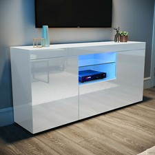 135cm TV Stand Unit Cabinet Stand High Gloss White LED Light Sideboard Cupboard